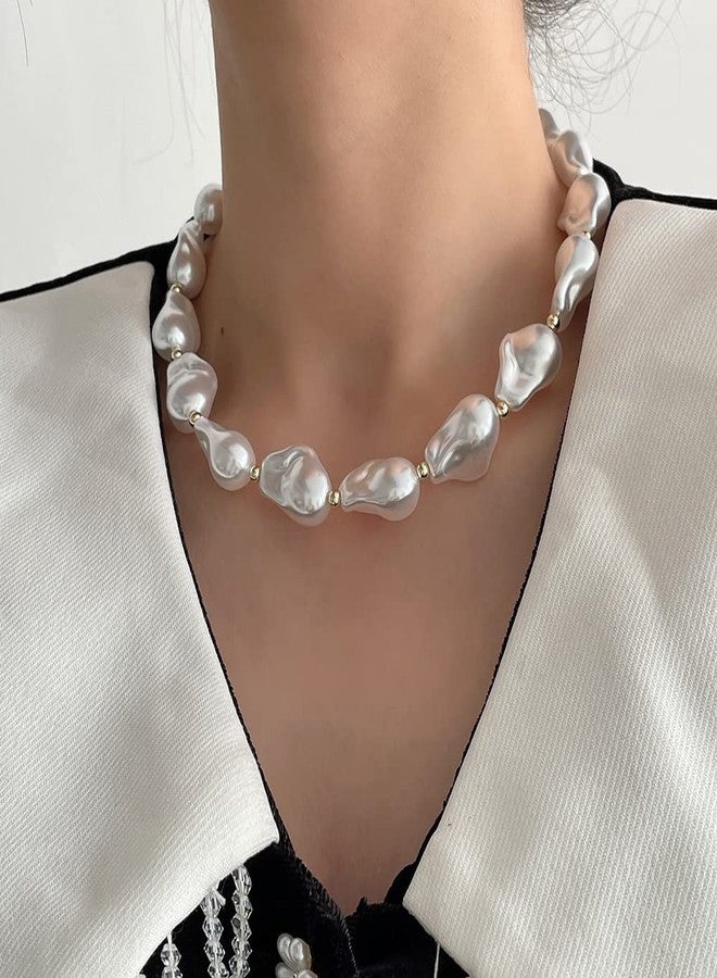 Cicod Baroque Pearl Necklace for Women: Chunky, Irregular Pearl Choker Necklace, White Pearl Beaded, Prom Wedding Bridal Bridesmaid Jewelry Gifts - Image 4